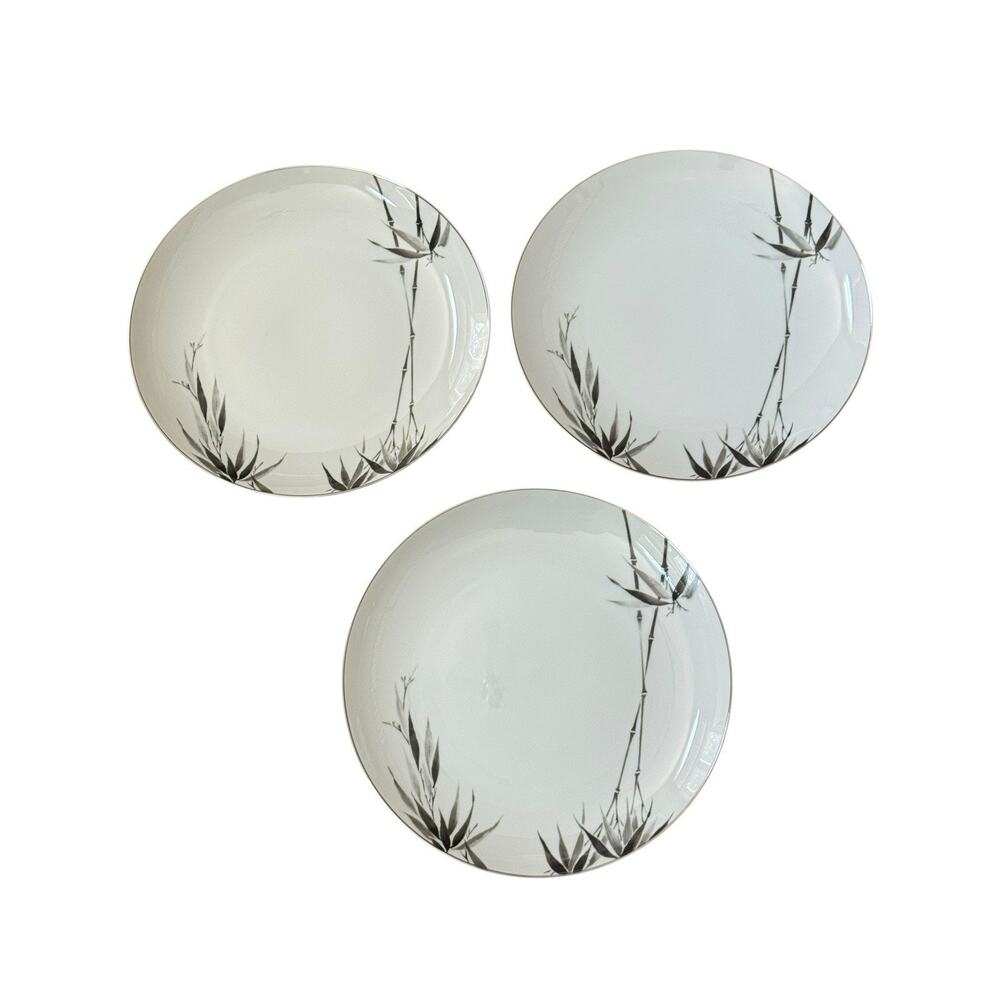 VTG Sango Black Bamboo Japan Dinner Plates‎ (3) #6518 Discontinued Family Brunch